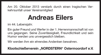 Traueranzeige von Andreas Eilers von Ostfriesischer Kurier
