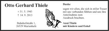 Traueranzeige von Otto Gerhard Thiele von Ostfriesischer Kurier