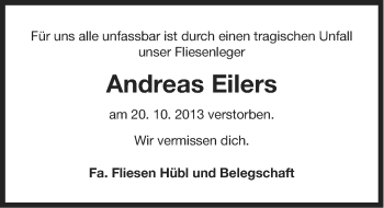 Traueranzeige von Andreas Eilers von Ostfriesischer Kurier