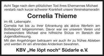 Traueranzeige von Cornelia Thieme von Ostfriesischer Kurier