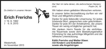 Traueranzeige von Erich Frerichs von Ostfriesischer Kurier