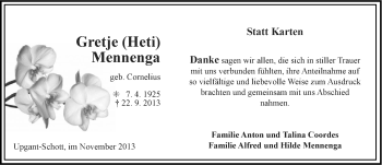 Traueranzeige von Gretje Mennenga von Ostfriesischer Kurier