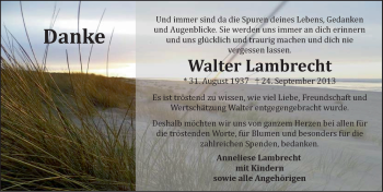 Traueranzeige von Walter Lambrecht von Ostfriesischer Kurier