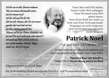 Traueranzeige von Patrick Noel von Ostfriesischer Kurier