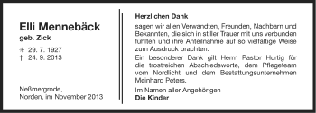 Traueranzeige von Elli Mennebäck von Ostfriesischer Kurier