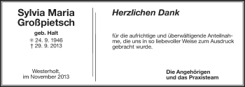 Traueranzeige von Sylvia Maria Großpietsch von Ostfriesischer Kurier