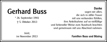 Traueranzeige von Gerhard Buss von Ostfriesischer Kurier