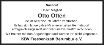 Traueranzeige von Otto Otten von Ostfriesischer Kurier
