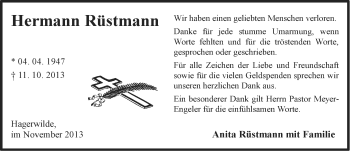 Traueranzeige von Hermann Rüstmann von Ostfriesischer Kurier
