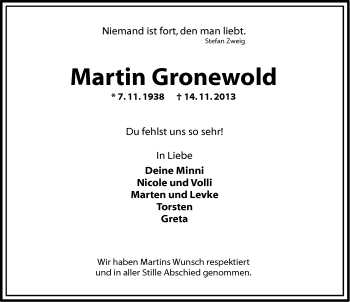 Traueranzeige von Martin Gronewold von Ostfriesischer Kurier