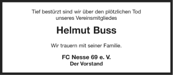 Traueranzeige von Helmut Buss von Ostfriesischer Kurier