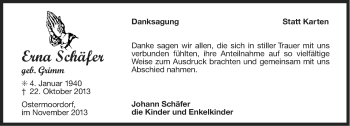 Traueranzeige von Erna Schäfer von Ostfriesischer Kurier