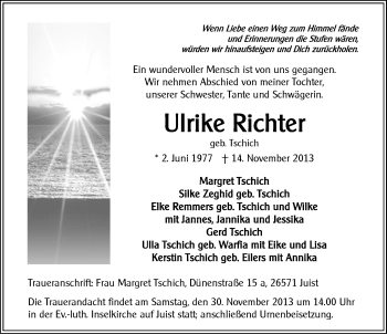 Traueranzeige von Ulrike Richter von Ostfriesischer Kurier