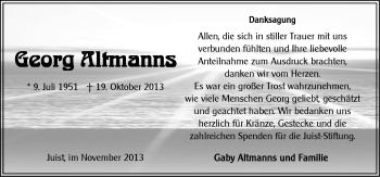Traueranzeige von Georg Altmanns von Ostfriesischer Kurier