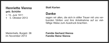 Traueranzeige von Henriette Vienna von Ostfriesischer Kurier