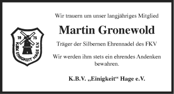Traueranzeige von Martin Gronewold von Ostfriesischer Kurier