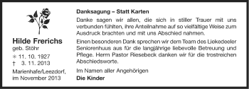 Traueranzeige von Hilde Frerichs von Ostfriesischer Kurier