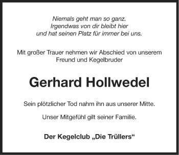 Traueranzeige von Gerhard Hollwedel von Ostfriesischer Kurier