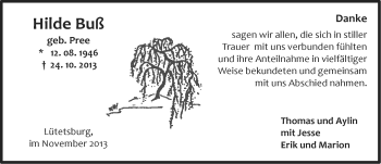 Traueranzeige von Hilde Buß von Ostfriesischer Kurier