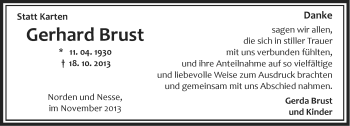 Traueranzeige von Gerhard Brust von Ostfriesischer Kurier