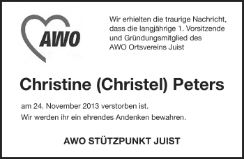 Traueranzeige von Christine Peters von Ostfriesischer Kurier