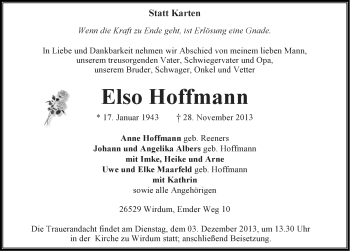 Traueranzeige von Elso Hoffmann von Ostfriesischer Kurier