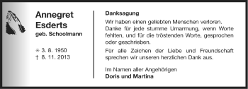 Traueranzeige von Annegret Esderts von Ostfriesischer Kurier