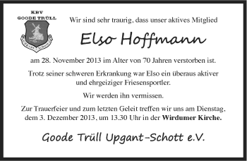 Traueranzeige von Elso Hoffmann von Ostfriesischer Kurier