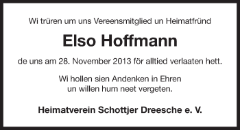 Traueranzeige von Elso Hoffmann von Ostfriesischer Kurier