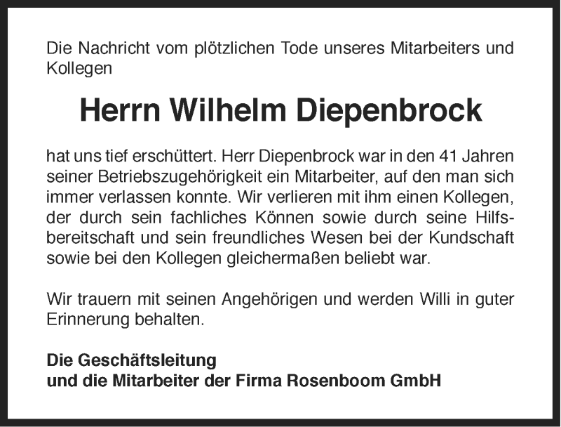  Traueranzeige für Wilhelm Diepenbrock vom 03.12.2013 aus Ostfriesischer Kurier