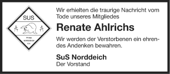 Traueranzeige von Renate Ahlrichs von Ostfriesischer Kurier
