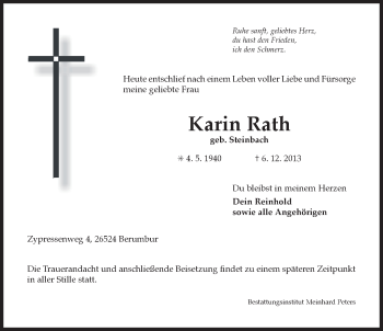 Traueranzeige von Karin Rath von Ostfriesischer Kurier