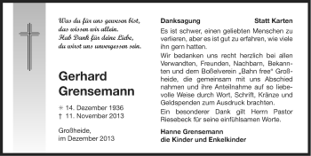 Traueranzeige von Gerhard Grensemann von Ostfriesischer Kurier