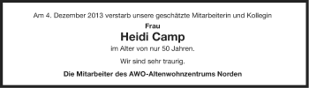 Traueranzeige von Heidi Camp von Ostfriesischer Kurier
