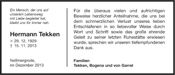 Traueranzeige von Hermann Tekken von Ostfriesischer Kurier