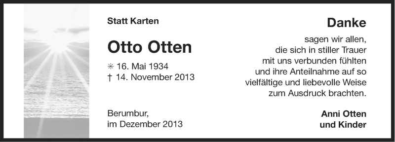  Traueranzeige für Otto Otten vom 14.12.2013 aus Ostfriesischer Kurier