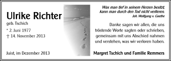 Traueranzeige von Ulrike Richter von Ostfriesischer Kurier