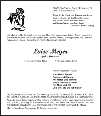 Traueranzeige von Luise Meyer von Ostfriesischer Kurier