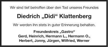 Traueranzeige von Diedrich Klattenberg von Ostfriesischer Kurier