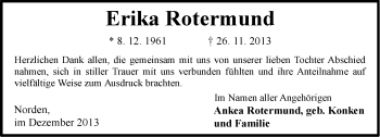 Traueranzeige von Erika Rotermund von Ostfriesischer Kurier
