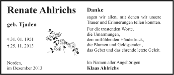 Traueranzeige von Renate Ahlrichs von Ostfriesischer Kurier