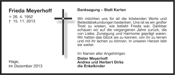 Traueranzeige von Frieda Meyerhoff von Ostfriesischer Kurier