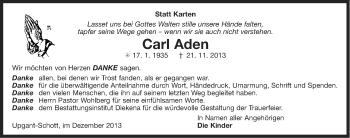 Traueranzeige von Carl Aden von Ostfriesischer Kurier
