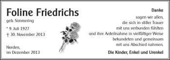 Traueranzeige von Foline Friedrichs von Ostfriesischer Kurier