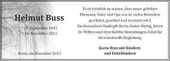 Traueranzeige von Helmut Buss von Ostfriesischer Kurier