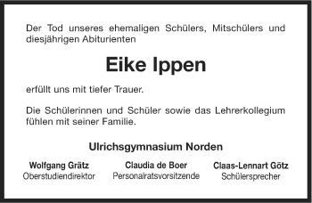 Traueranzeige von Eike Ippen von Ostfriesischer Kurier