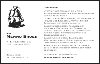 Traueranzeige von Menno Broer von Ostfriesischer Kurier