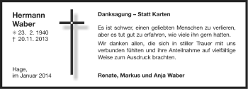 Traueranzeige von Hermann Waber von Ostfriesischer Kurier