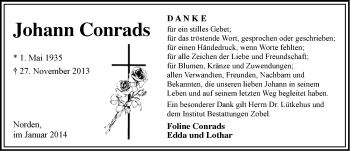 Traueranzeige von Johann Conrads von Ostfriesischer Kurier