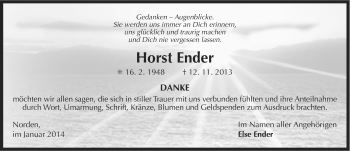 Traueranzeige von Horst Ender von Ostfriesischer Kurier